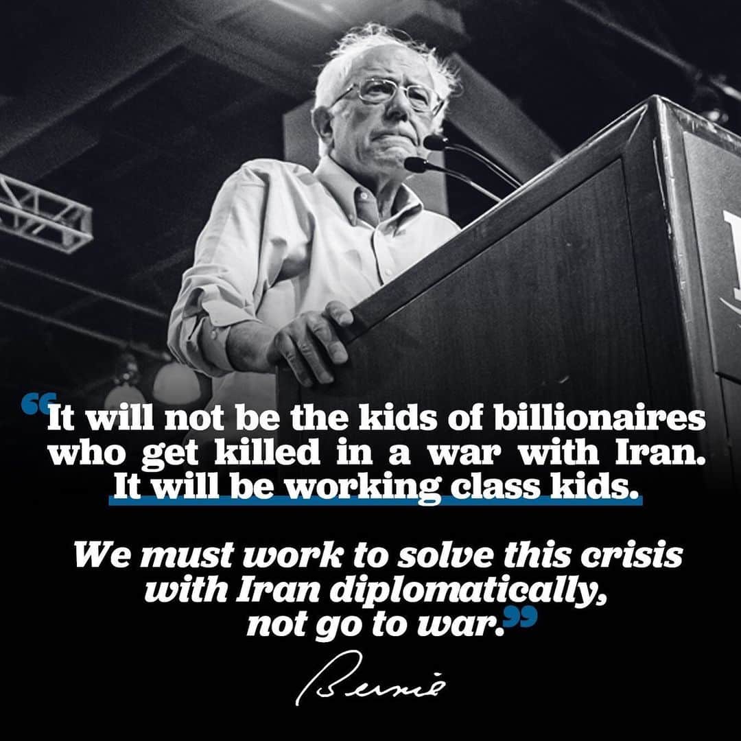 バーニー・サンダースさんのインスタグラム写真 - (バーニー・サンダースInstagram)「It's easy for politicians to pound the table and talk about how tough they are.  But it will not be the kids of billionaires who get killed in a war with Iran. It will be working class kids.  We must work to solve this crisis with Iran diplomatically, not go to war.」6月21日 12時59分 - berniesanders