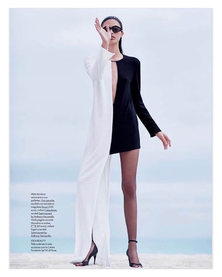 のインスタグラム：「Aira Ferreira is wearing the SS 2019 Collection in the latest issue of @elle_italia - shot by @michaelsandersstudio - styled by @camillarolla @airafn_ 🙏🏻 @anto__antonelli  @bennybelle #guylarocheparis #richardrene #guylaroche #style #paris #fashion @icinsightcommunications」