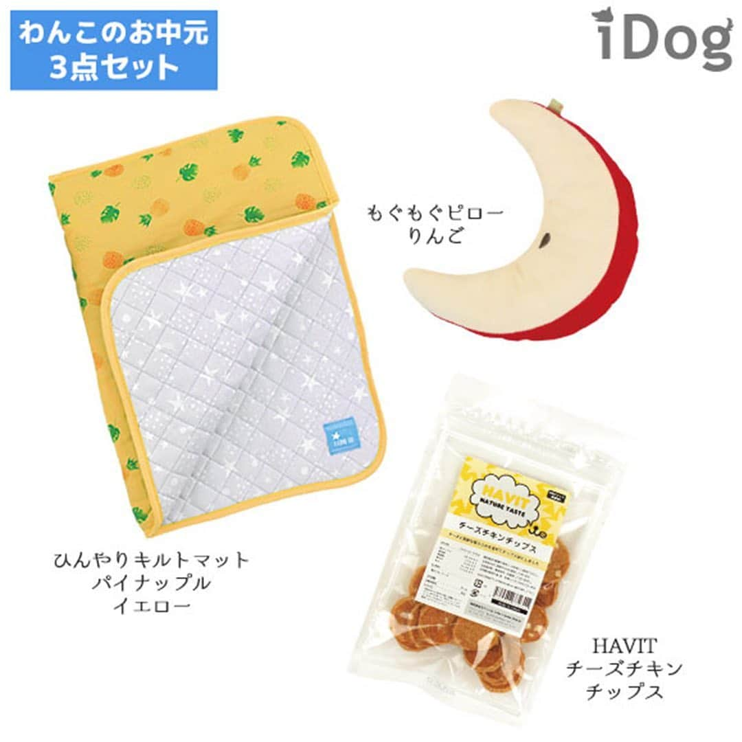 iDog&iCatさんのインスタグラム写真 - (iDog&iCatInstagram)「🍍🎁 大切な方、そしてワンちゃんへIDOGを送ろう！ 「IDOGのお中元」販売開始！ ・ 家族の一員である大切な愛犬が喜ぶこと間違いなし！のお中元ギフトセットです✨ いつもお世話になっているお友達ワンコへ、そして大切なパートナーへ、日頃の感謝を込めて…！ ・ ●ひんやりキルトマット パイナップル イエロー ●もぐもぐピロー りんご ●HAVIT チーズチキンチップス の3点が入っています。 フルーツモチーフを中心に、夏らしいセットです🍍🍎 ・ こちらのお中元限定のラッピングでお届けします！ IDOGオリジナルのお中元シールが付いた可愛らしいデザインです♪ ・ 単品で買うと2,570円（税抜）のところ、1990円（税抜）★ 限定100セットのお得な商品です😆 お早めにチェックしてみてくださいね〜 ・ https://item.rakuten.co.jp/idog/sn-set230/ （楽天IDOGのみの販売です） ストーリーからサイトへ飛ぶこともできます✈️ ・ #idogicat #idog #icat #犬の服idog #お中元 #夏ギフト #犬 #いぬ #チワワ #看板犬コマメ #どすこい #ひんやりマット #ピロー」6月21日 15時34分 - idogicat