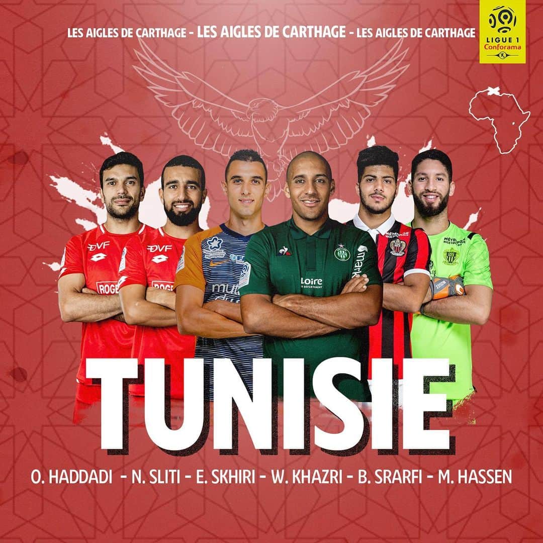 リーグ・アンさんのインスタグラム写真 - (リーグ・アンInstagram)「🦅 🇹🇳 Emmenés par un Wahbi #Khazri en grande forme cette saison, les « Aigles de Carthage » essaieront de remporter la #CAN2019, 15 ans après leur dernier (et unique) succès dans cette compétition 🌍  La Tunisie et ses 6 joueurs du championnat endosseront un rôle d'outsider en Egypte 🇪🇬 👊 ! • • #Ligue1Conforama #Tunisie #LesAiglesDeCarthage #CoupedAfriqueDesNations  #FootballTogether #TotalAFCON2019 #CoupedAfriqueDesNations」6月21日 16時59分 - ligue1ubereats