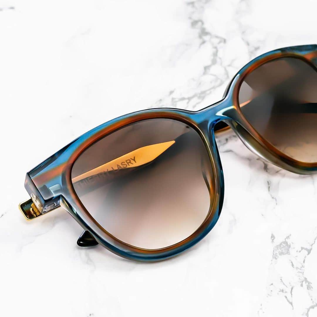 のインスタグラム：「the THIERRY LASRY “SHORTY” in Translucent Blue & Caramel Tortoise Shell Acetate w/ Gold Metal Temples ... #thierrylasry #SHORTY #handmadeinfrance」