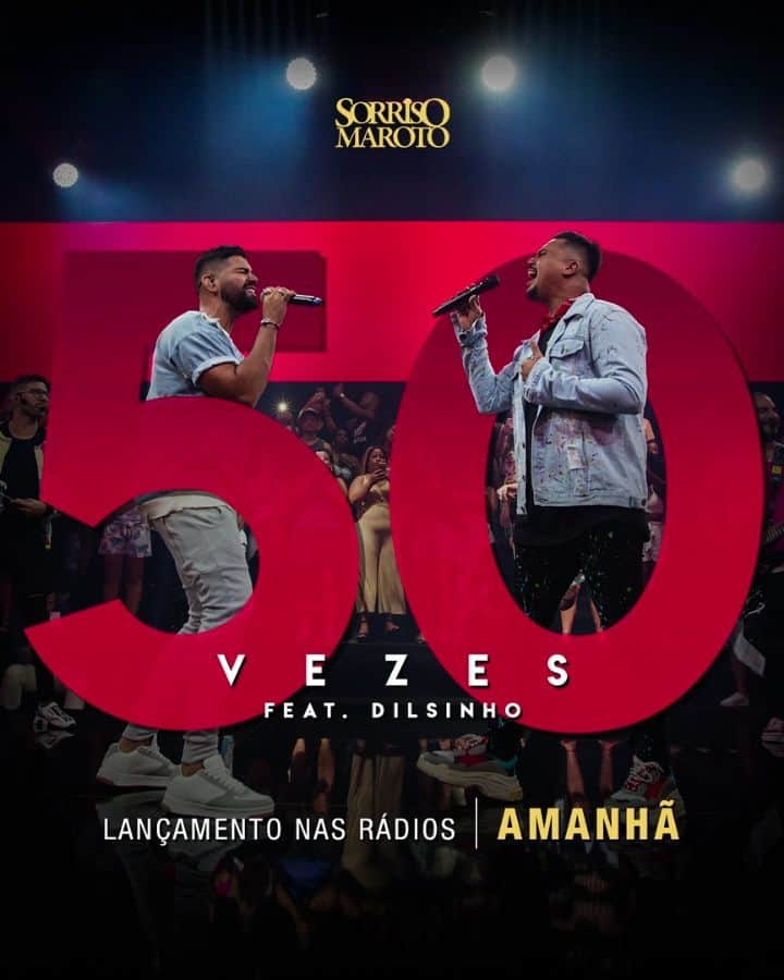 Sorriso Marotoのインスタグラム：「Amanhã tem novidade nas rádios de todo Brasil! 😀 Lançamento de #50Vezes com participação do nosso irmão @dilsinho 😍 Quem já ouviu e assistiu o clipe? #AoCuboAoVivoEmCores」