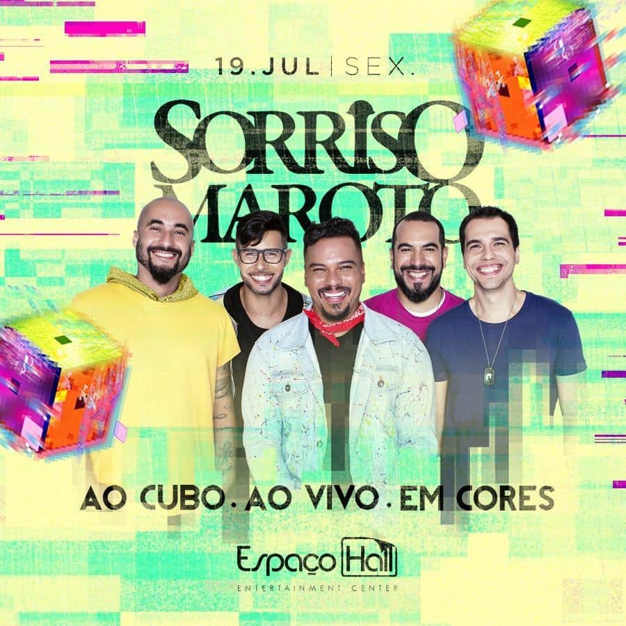 Sorriso Marotoのインスタグラム：「Se liga nessa boa, Riooo! Dia 19/JUL a gente chega no #EspaçoHall com o novo show #AoCuboAoVivoEmCores! Esperamos vocês pra cantarem as novas músicas e aquelas antigas que marcaram época, hein! 😍 Não vai perder, né? 😉 Os ingressos já estão à venda! Chama todo mundo e bora ser feliz! 😃 🎟👉🏽 http://bit.ly/sm3espacohall」