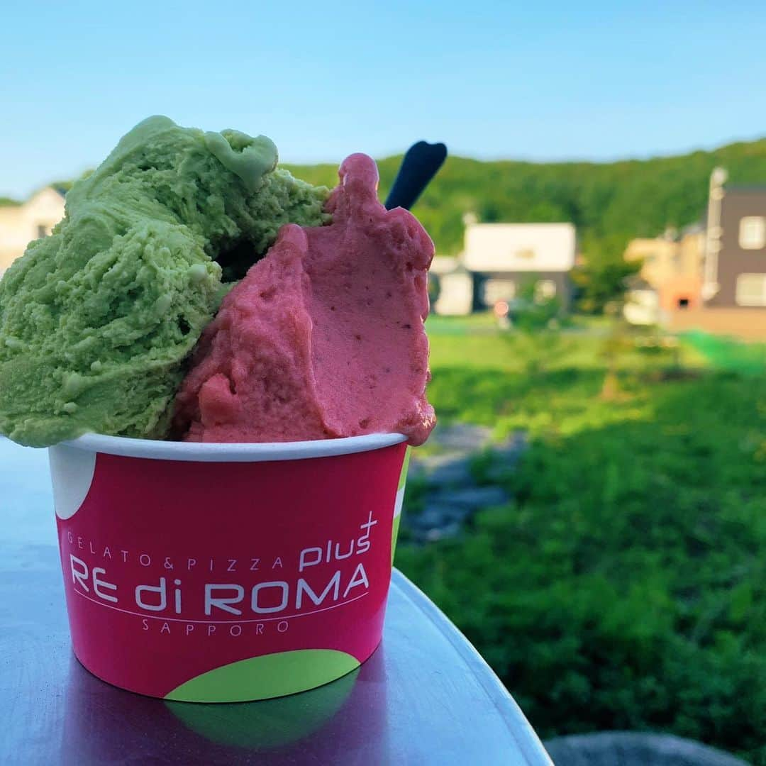 廣岡俊光さんのインスタグラム写真 - (廣岡俊光Instagram)「. #337 RE di ROMA plus @札幌市南区  ジェラートの美味しい季節になってきましたね☀️ 某番組「マツコの知らない北海道物産展の世界」回で 紹介され気になっていたこちらのお店に。 迷って仕方ない魅力的なメニューの中から 「#ピスタチオ」と「#さとほろいちご」🍓 なめらかで口溶けのいいタイプのジェラートです🍨 お店所有の農園の風景を見ながら幸せ時間😋  #ヒロろぐ #レディローマプラス #北海道グルメ #札幌グルメ#札幌スイーツ #ジェラート」5月29日 9時36分 - uhb_hirooka