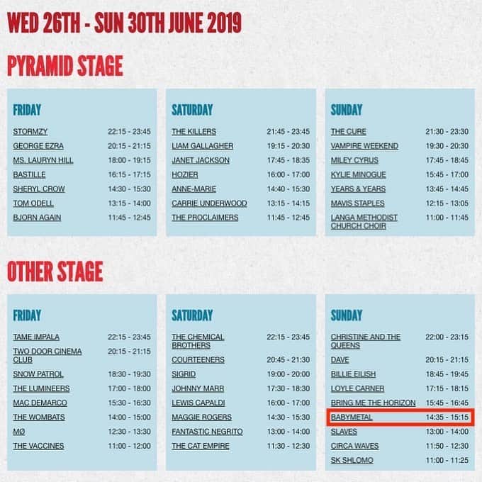 BABYMETALさんのインスタグラム写真 - (BABYMETALInstagram)「BABYMETAL will be performing at Glastonbury Festival!  UK「グラストンベリーフェスティバル」に初出演決定DEATH!! #BABYMETAL #GlastonburyFestival」5月29日 20時44分 - babymetal_official