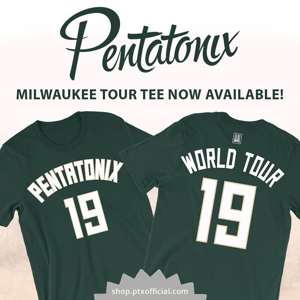 ペンタトニックスさんのインスタグラム写真 - (ペンタトニックスInstagram)「MILWAUKEE! We've got your ⁦‪@Bucks‬⁩-inspired #PTXMerch on sale right now! Represent your city's team by wearing this tee to our show at ⁦‪@FiservForum‬⁩ on June 18th. Order it by June 8th to receive it in time for the concert! shop.ptxofficial.com #PTXTheWorldTour」5月29日 13時13分 - ptxofficial