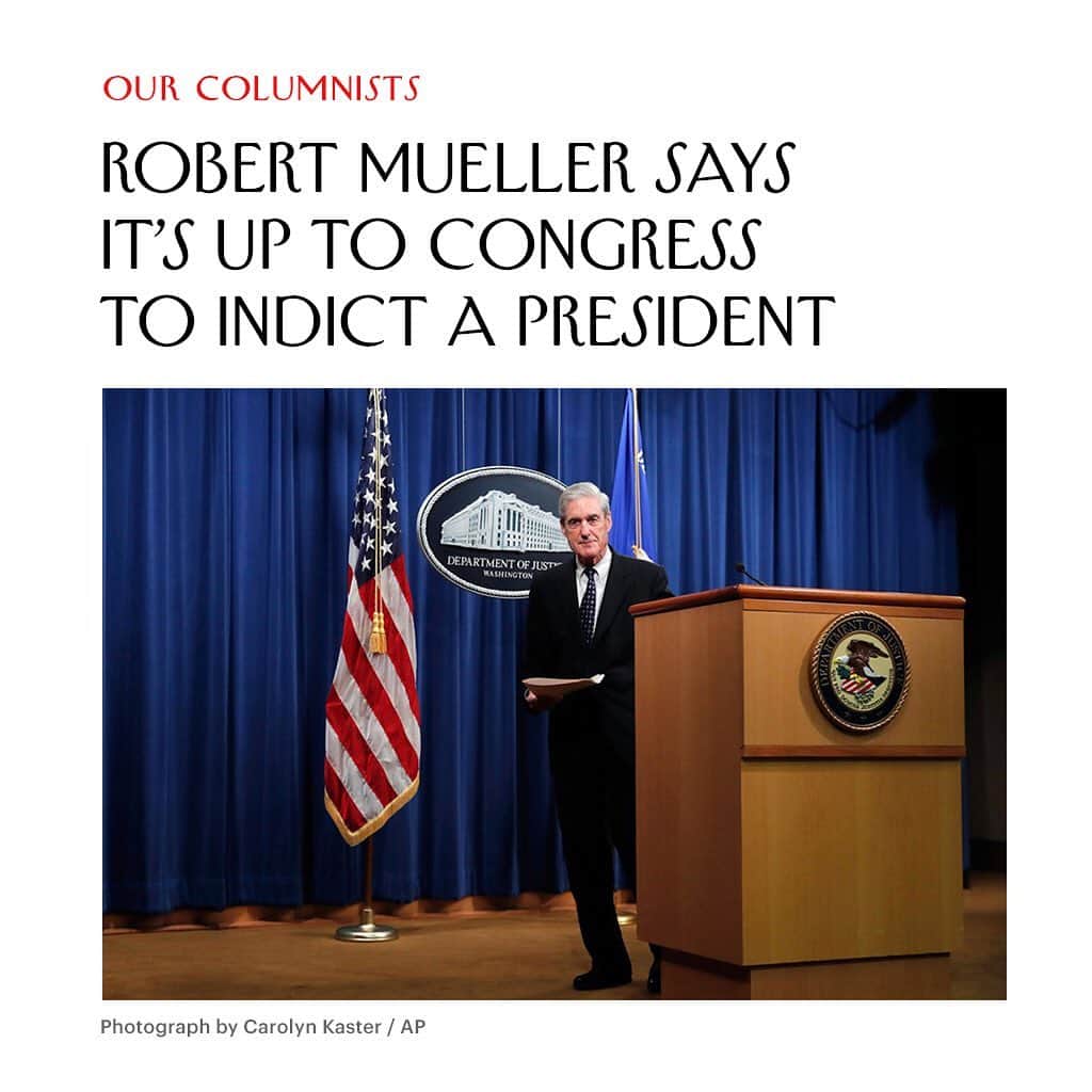The New Yorkerさんのインスタグラム写真 - (The New YorkerInstagram)「Without uttering the word “impeachment,” Robert Mueller extended an invitation to Congress to carry out the task he was barred from doing: to weigh the evidence his investigators had gathered and reach a decision on whether it justified an indictment. At the link in our bio, read John Cassidy on Mueller’s statement and what it means for the Democratic leadership’s impeachment strategy.」5月30日 6時44分 - newyorkermag