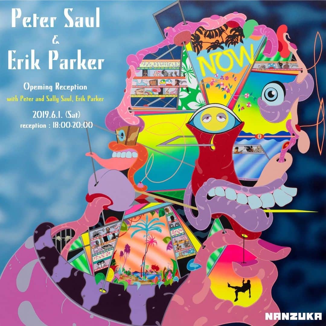 KAWSONEさんのインスタグラム写真 - (KAWSONEInstagram)「Congrats @erikparkerstudio and Peter Saul! I wish I was in Tokyo for this show at @nanzukaunderground !!! Peter Saul  Erik Parker June 1 - July 6, 2019 Nanzuka 2-17-3 Shibuya Tokyo Japan opening reception : June 1 18:00-20:00 ——————————————————————————— NANZUKA is pleased to present a two-person exhibition by Peter Saul and Erik Parker. This exhibition marks the first showing of Peter Saul’s work in Japan within his extensive career, and will be Erik Parker’s third presentation with the gallery. Realized through the proposal and organization of Erik Parker, this will be the first exhibition for the two artists who have long continued to maintain a master and pupil relationship. An opening reception will be held on June 1st at 18:00-20:00, attended by Peter Saul and his wife Sally Saul, and Erik Parker who will be visiting Japan on this occasion. ——————————————————————————— #petersaul #erikparker #comtenporaryart #popart #arthistory #painting #nanzuka #tokyo #shibuya #japan」5月30日 0時55分 - kaws