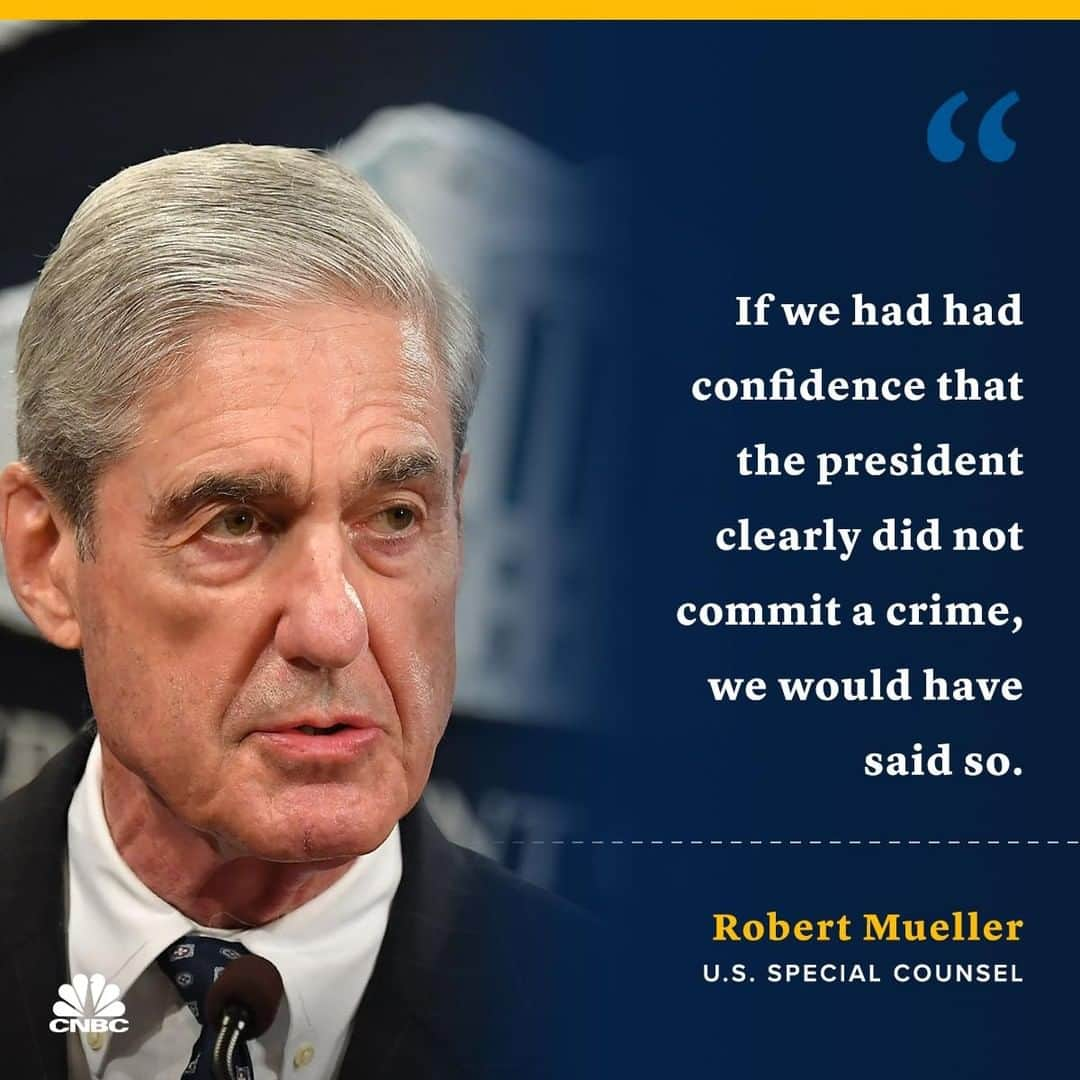 CNBCさんのインスタグラム写真 - (CNBCInstagram)「Special counsel Robert Mueller broke his silence on his investigation into Russian interference in the 2016 presidential election in a televised statement to reporters.⠀ ⠀ ▪️Mueller pointedly talked about why his report did not recommend, one way or the other, if President Donald Trump should be prosecuted for obstruction of justice.⠀ ⠀ ▪️He cited a long-standing Justice Department policy barring the prosecution of a sitting president for a federal crime.⠀ ⠀ ▪️“That is unconstitutional,” Mueller said, referring to the idea of such a prosecution. “Charging the president with a crime was, therefore, not an option we could consider.”⠀ ⠀ To watch Mueller’s full statement, visit the link in bio. ⠀ *⠀ *⠀ *⠀ *⠀ *⠀ *⠀ *⠀ *⠀ #politics #uspolitics #muellerreport #muellerinvestigation #mueller #robertmueller #presidentialelection #election #2016election #business #businessnews #cnbc ⠀」5月30日 1時45分 - cnbc