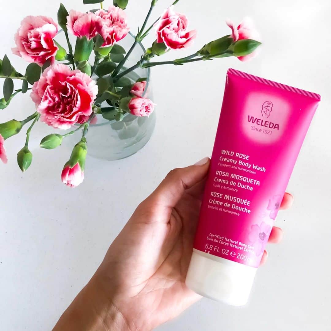 Weledaのインスタグラム：「Did you know our creamy soft Wild Rose body wash  is scented with essential oil from damask rose petals? 🌹 It leaves your feeling deeply nourished and oh so hydrated!」