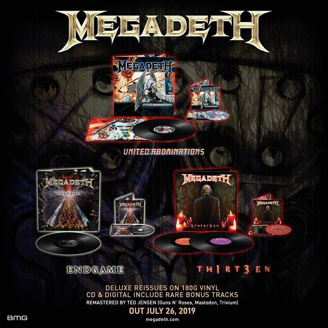 Megadethさんのインスタグラム写真 - (MegadethInstagram)「On July 26, we will reissue UNITED ABOMINATIONS, ENDGAME and TH1RT3EN on CD, vinyl and digital platforms. You can pre-order all three albums now at smarturl.it/MegadethMusic (link in bio)」5月30日 4時57分 - megadeth