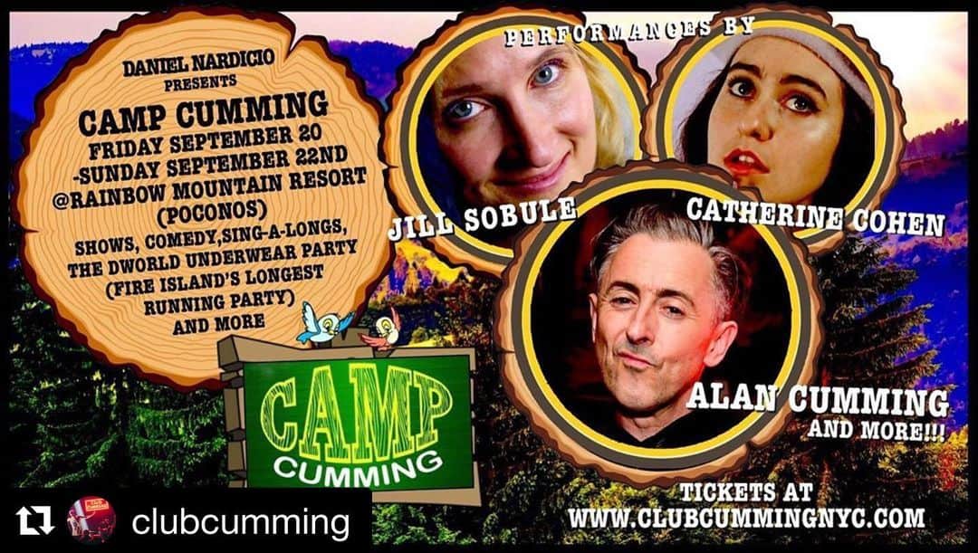 アラン・カミングさんのインスタグラム写真 - (アラン・カミングInstagram)「This is going to be SUCH fun!!! Camp Cumming!!! ・・・ @alancummingsnaps & @danielnardicio_ bring you Camp Cumming! A weekend of events and revelry September 20-22 at Rainbow Mountain Resort in the Poconos.  The people that brought you Club Cumming (one of NYC's favorite downtown hotspots featuring performances by the city's hottest talent) and last years Club Cumming at the Beach in Cherry Grove take it one step further: Camp Cumming: a magical weekend in the Poconos at Rainbow Mountain Resort.  With a campfire sing-a-long hosted by indie rocker @jillsobule (I Kissed a Girl”), comedy by the white-hot @catccohen , poolside shenanigans with @brightlightx2 , and a show by the man himself, Alan Cumming. Plus Daniel Nardicio brings his infamous Fire Island underwear party Friday night replete with the hottest go-go NYC has to offer.  Saturday late night they will be throwing @hausofcumming , their packed weekly dance party featuring @sammyjodj Plus there will be plenty of time in the weekend left open to swim, hike, boat or just explore all that Rainbow Mountain has to offer.  Rooms range from $675-900 ( based on double occupancy)  depending on size and shared or no shared bathrooms, and this includes 2-night stay and all programming during your stay. (Food and drink not included but a restaurant is on premises.) A little bit about Rainbow Mountain: Rainbow Mountain has been serving the LGBTQ community and friends since 1981. Located high up in the Pocono Mountains, their 25 acres of land offers guests a wide variety of amenities and spectacular views of the surrounding mountain range. Whether you want to relax at the pool, go for drinks at the club, hike some beautiful trails, or just hang out and chill in the hotel, you’re going to enjoy and make memories with old friends and new. Tickets available through our website. #campcumming #clubcumming #rainbowmountain #summercamp #alancumming #dworldpresents」5月30日 10時30分 - alancummingreally