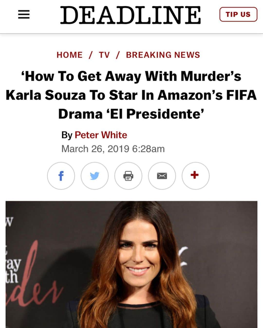 カーラ・ソウザのインスタグラム：「Being a Latina storyteller and actress is all about telling the stories that matter from our perspectives. So on this #throwbackthursday, I’m taking it back to this @Deadline announcement of my role in the upcoming Amazon series ‘El Presidente,’ the story of the 2015 World Cup scandal. “Andrés Parra (Pablo Escobar: El Patrón del Mal) and Paulina Gaitán (Diablo Guardian) also star in the eight-part series, which is produced by Oscar‐winning director Pablo Larrain’s production company Fabula (A Fantastic Woman), Narcos producer Gaumont and Argentine producer Kapow.  Birdman’s Armando Bo will direct and exec produce the series, which is inspired by the real-life characters and events behind the 2015 “FIFA Gate” corruption scandal. The series explores the scandal from the angle of a small‐time Chilean football club president who rises from obscurity to become a key player in a $150M bribery conspiracy.”」