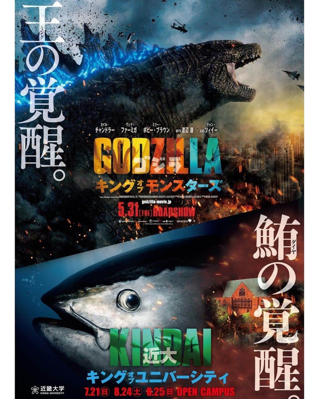 近畿大学総務部広報室さんのインスタグラム写真 - (近畿大学総務部広報室Instagram)「GODZILLA : KING OF THE MONSTERS  one king to rule them all  the movie is released today!!. .  #godzillamovie #kindaiuniversity #kindai #godzilla #vs #kindaituna #movie #theater #theatre #kingofthemonsters #kylechandler #verafarmiga #millebobbybrown #bradleycooper #sallyhawkins #charlesdance #thomasmiddleditch #osheajacksonjr #kenwatanabe #zhangziyi #rodan #mothra #kingghidorah #longlivetheking #近畿大学 #ゴジラ #ゴジラキングオブザモンスターズ #今日から公開 #近大キングオブユニバーシティ #tvcm放送中」5月31日 10時07分 - kindaiuniversity