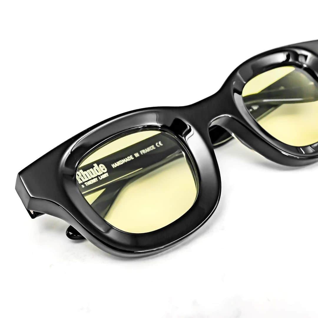 のインスタグラム：「the RHUDE x THIERRY LASRY “RHODEO” in Black Acetate w/ Yellow Lenses ... #rhudexthierrylasry #thierrylasry @rhude #handmadeinfrance」