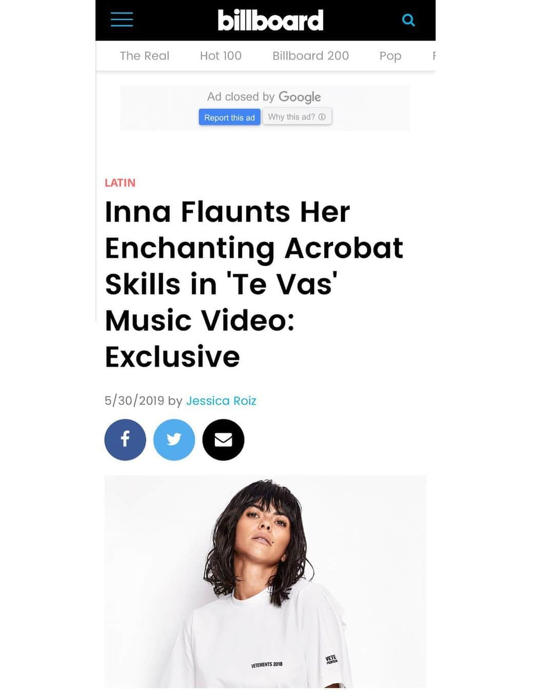 インナさんのインスタグラム写真 - (インナInstagram)「Te vas - OUT on @billboard Thank you so much! 🙏🏻 EXCITED!」5月31日 3時46分 - inna