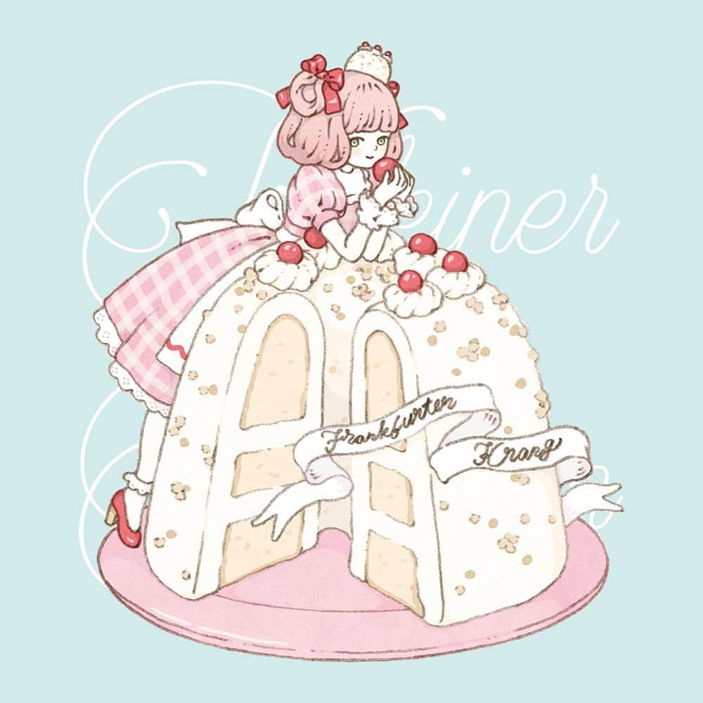 今井キラのインスタグラム：「ドイツのイベントに呼んでいただいたのでドイツのケーキを描いてみました🎂 フランクフルター クランツ。 滞在中に食べれたらいいなぁ✨」