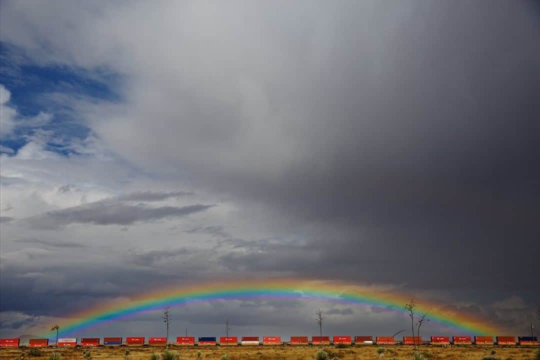 National Geographic Travelさんのインスタグラム写真 - (National Geographic TravelInstagram)「Photo by @mborowick | A rainbow appears in the desert while a freight train passes underneath. When people talk about being in the right place at the right time, this is always the visual I come back to. Only minutes after a rain storm had cleared near the town of Marfa in West Texas, this rainbow came to life. #rainbow #texas #weather #nature #america」5月31日 19時02分 - natgeotravel