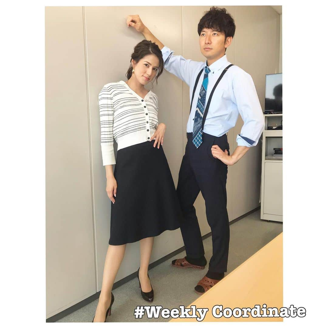 永島優美さんのインスタグラム写真 - (永島優美Instagram)「* 👗Weekly Coordinate（5/19-）👠 * 遅くなりましたが先週の衣装です。 * インスタ用の写真を撮っていたら… 急に生田先輩が！！ * ポーズも表情もキマッてます✨ ただ、足元が…！笑 生田せんぱーい🤣 * - - - - - - - - - - - - - - - - - - - - - - - 👗#weeklyコーデ （Mon＆Tue ▶️ Wed＆Thu ▶️ Fri＆Sun） #coordinate #めざましテレビ #ジャンクスポーツ #生田竜聖 アナ #サスペンダー×ベストが生田スタイル #髪の毛はレアなオフバージョン」5月31日 18時13分 - yuumi_nagashima