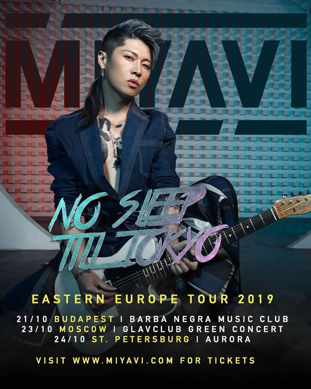 MIYAVI（石原貴雅）さんのインスタグラム写真 - (MIYAVI（石原貴雅）Instagram)「Eastern Europe | Восточная Европа! Let’s Rock 🤘 Tickets | Билеты👉www.miyavi.com 10/21 - Budapest | Barba Negra Music Club 10/23 - Moscow | Glavclub Green Concert 10/24 - St. Petersburg | Aurora Concert Hall  North America Tour 2019 7/25 - Vancouver | Vogue 7/26 - Seattle | Neptune’s 7/27 - Portland | Crystal Ballroom 7/29 - San Francisco | Slim’s 7/30 - Santa Ana | Observatory 8/03 - Tucson | El Rialto Theatre 8/05 - Dallas | Trees 8/06 - Houston | Scout Bar 8/07 - Austin | Come and Take It Live 8/09 - Mexico City | Sala Puebla 8/11 - San Antonio | Vibes Event Center 8/13 - Chicago | House of Blues 8/15 - Detroit | El Club  8/16 - Toronto | Queen Elizabeth Theatre 8/17 - Montreal | Otakuthon Festival 8/19 - New York | Sony Music Hall  8/20 - Philadelphia | Theatre of Living Arts 8/22 - Washington D.C. | The State Theatre 8/24 - Atlanta | The Masquerade  Tickets: http://miyavi.com  #NOSLEEPTILLTOKYO #MIYAVI」6月1日 4時17分 - miyavi_staff