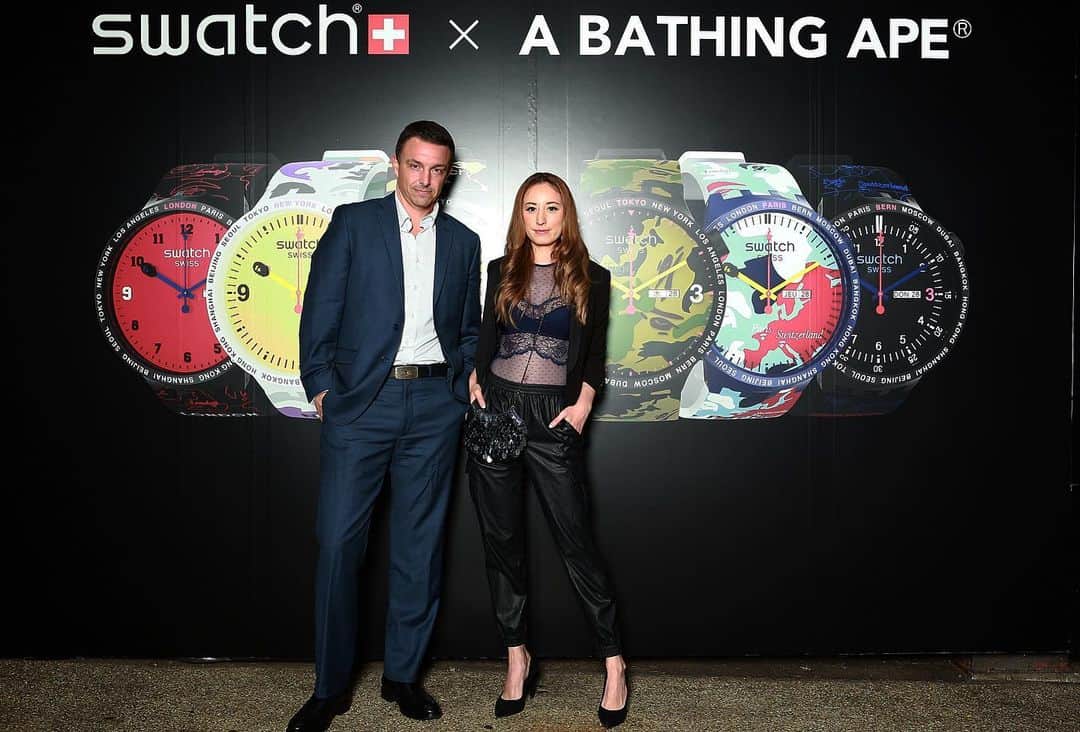 太田エイミーのインスタグラム：「Collaboration event SWATCH x BAPE . . . . . . Out with hubby  @swatch x @bape_us @swatch_jp @bape_japan #swatchparty #swatchxbape #swatchbape #swisswatches #swisswatch #bapejapan #swatchjapan  Thanks for the invite @alex_sahara Bravo for the awesome event ! 👏」