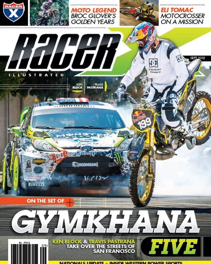 ケン・ブロックさんのインスタグラム写真 - (ケン・ブロックInstagram)「Still love this cover. Gymkhana FIVE, @TravisPastrana, and smoking tires on my Ford Fiesta HFHV. Rad moment. Thanks Racer X and Davey Coombs for letting me grace your cover! Learn more about the making of #GymkhanaFIVE in the new episode on my YouTube channel (link in bio). #covermodel #TravisPastrana #RacerX」6月1日 2時40分 - kblock43