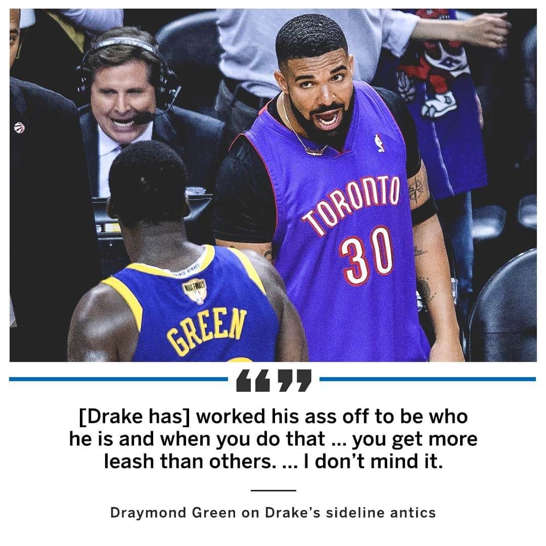 espnさんのインスタグラム写真 - (espnInstagram)「Draymond says he has fun with Drake on the sidelines.」6月1日 3時24分 - espn