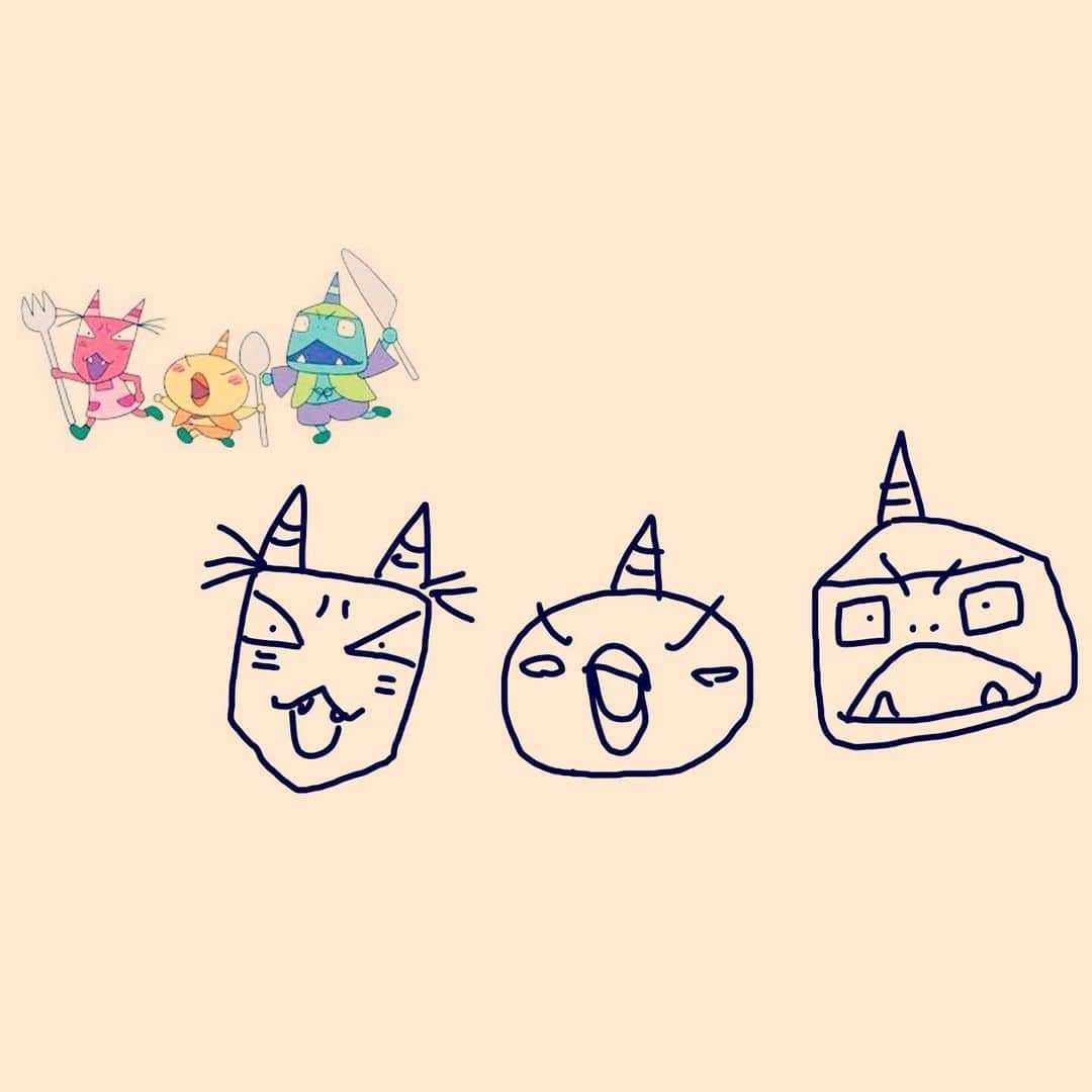 秋山寛貴さんのインスタグラム写真 - (秋山寛貴Instagram)「●うろおぼえ08 #子鬼トリオ #見ずに描いてみる #おしい #ツノの本数あってたのうれしい #赤鬼が一番苦戦 #武器食器だったんだ #立ち位置もおしい #あれ…サイズ感…ハナコ？ #確認前「もっと幼い子鬼トリオ」 #おじゃる丸  #ハナコ秋山うろおぼえ#絵#イラスト#落書き#ラクガキ#漫画#マンガ#ドローイング#illustration#manga#art#artwork#arthubfriends」6月1日 14時08分 - hanaconoakiyama