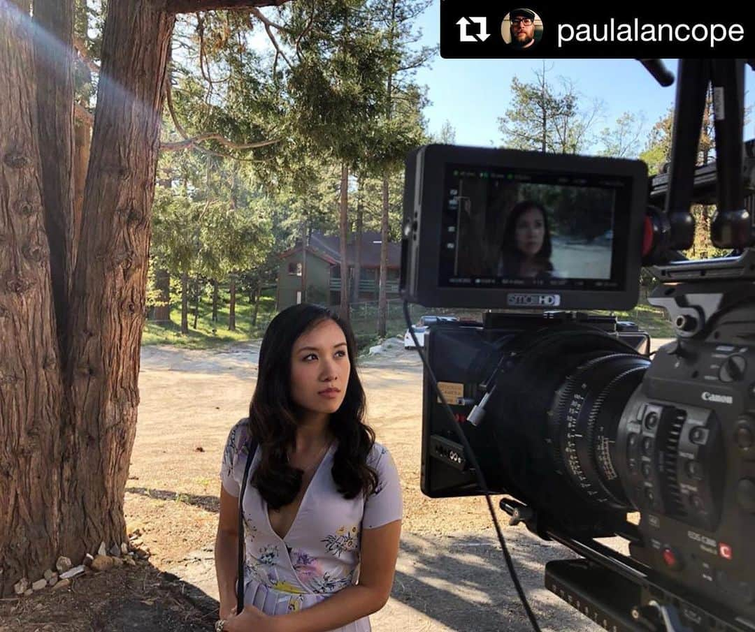 エレン・ウォンのインスタグラム：「Or just looking up @paulalancope ‘s repost banner.  Some beautiful and fun days out here with the loveliest people! ⛰🌲🌸☀️🌿@filmfestfilm #Idyllwild  #Repost @paulalancope with @get_repost ・・・ The light just finds her... @filmfestfilm #filmfestfilm #filmmaking #indiefilm」