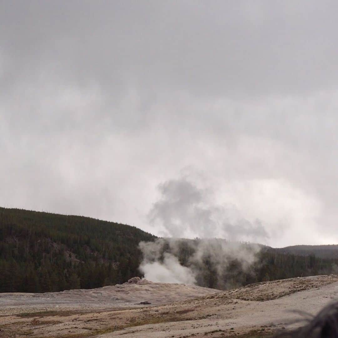 香山ひとみさんのインスタグラム写真 - (香山ひとみInstagram)「#アメリカ生活国内旅行編 Yellowstone National Park① . 塩湖の後は、イエローストーン国立公園へ！ . 世界最古の国立公園 イエローストーン。 およそ一万もの間欠泉♨︎の集まる火山地帯で、まさに生きる地球を感じられるダイナミックで壮大な場所😆 広さは9000k㎡、四国の半分ほどの大きさです！！広い！ 5月の末〜9月くらいまでがシーズンになります✨ 私たちは まだ寒い気候だったのと悪天候も重なり、 写真で綺麗な絶景は残せていないかもしれませんが... スポットごとに違った形で地球の生命力を感じさせるイエローストーンには、本当に圧倒されました。 グランドキャニオンは「静」の、地球の大地と歴史を感じられるけれど、 イエローストーンは「動」の、今、生きている地球を見られました🌎 . 📍Norris Geyser Basin（1-2） 地熱活動が最も活発なエリア。 見渡す限りあちこちに立ち上がる蒸気！活動的で、とても印象に残る景色。 📍Mammoth Hot Springs（3） 温泉に含まれている石灰が蓄積されてできたもの。 📍道路のすぐ脇を歩くバイソン（4-5） 野生動物をかなり近くで見られるのもイエローストーンの面白いところ✨ 道路上にも出て来て、「バイソン渋滞」が度々起きます😂 . 📍Old Faithful（6-7） 世界最大の間欠泉！毎日決まった間隔で噴出。時間はビジターセンター等で確認できます！沸騰した熱水が、40mほど噴き上がる姿はかなりの見応え！！大地の下にあるものすごい熱エネルギーを感じずにはいられない😂🔥 . 📍Old Faithful Inn（8-10） 世界最大のログハウス。直前のキャンセル狙いで予約が取れました✨吹き抜けのロビーと暖炉がとても素敵🥰」6月1日 9時09分 - hitomi.k24