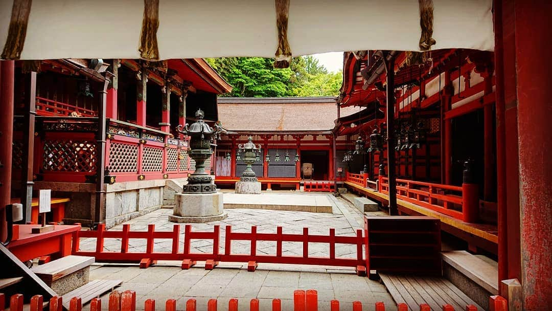 和田益典さんのインスタグラム写真 - (和田益典Instagram)「◆ 新緑の談山神社「参」 . 2019年5月18日(土) スマホ撮影 . . ここの雰囲気ホンマ最高。 . 如何にも神聖な場所、厳かな雰囲気漂うメインコーナー。 . . 楼門下からの撮影でして、向かって右が拝殿、左が本殿、中央奥は回廊。 . オール重文。 . . 拝殿は中に入れます。 . この拝殿の中からの眺めがまた素晴らしいんですよ。 . そちらはまた別で。 . . . #談山神社 #奈良 #大和路 #いにしえの大和 #中臣鎌足 #本殿 #多武峰 #奈良県 #桜井市 #神社 #桧皮葺 #拝殿 #神聖 #shrine #japanesehistory #朱色 #燈籠 #灯篭 #重文 #重要文化財 #文化 #歴史 #日本史 #木造建築 #社殿 #回廊 #japan #スマホ #photo . #わだます寺社巡り .」6月1日 13時03分 - masunori_wada