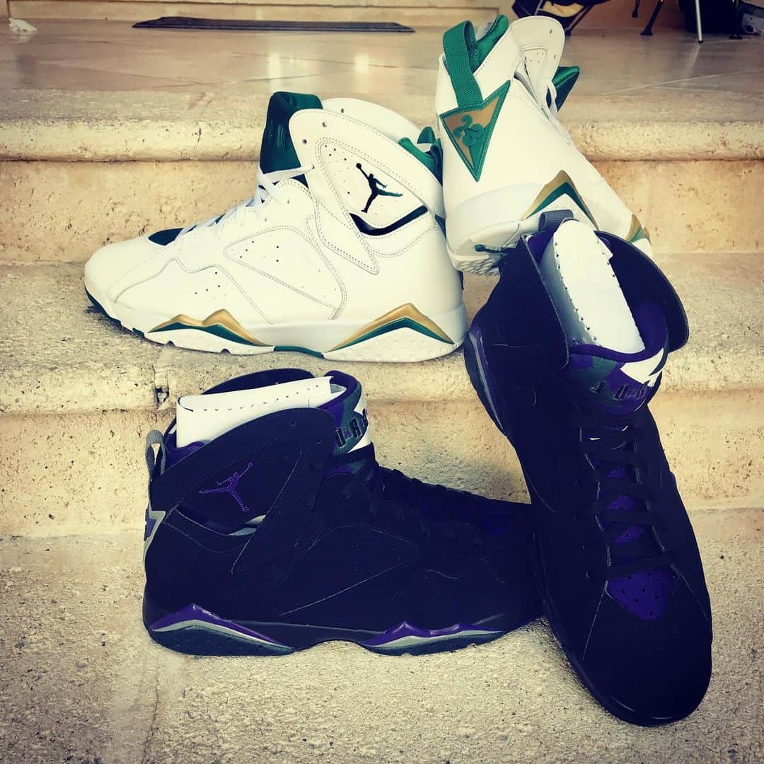 レイ・アレンのインスタグラム：「In celebration of being drafted into the @nba 23 years ago and at the same time becoming one of the very first Jordan athletes, today my #milwaukeesevens are available at your nearest Jordan retailers. So go grab your pair while they last. @jumpman23 #bostonsevensarenotforsale #luckynumbersevens」