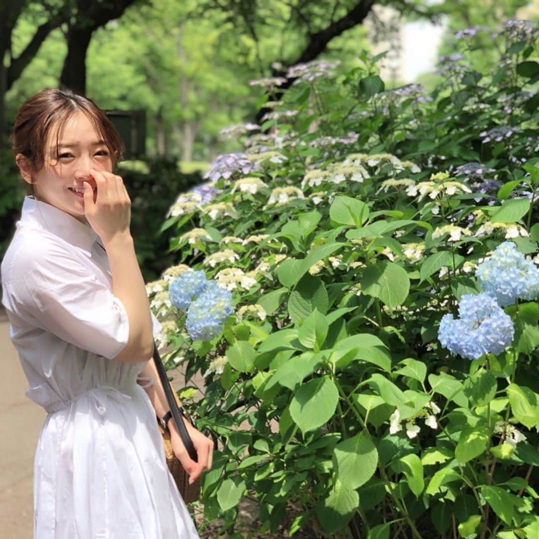 園都さんのインスタグラム写真 - (園都Instagram)「❁﻿ ﻿ ﻿ 紫陽花みーつけた。﻿ ﻿ ﻿ ﻿ 今日は良いお天気だから﻿ 新しいワンピースを着ておでかけ。﻿ ﻿ ﻿ ﻿ 真っ白の涼しげなワンピで気分を上げて﻿ 6月スタートだね！！！ ﻿ @u_dresser #u_dresser」6月1日 18時22分 - miyakosono_official