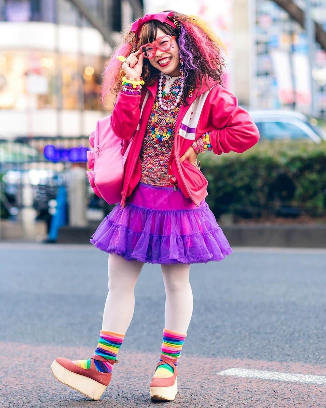 Harajuku Japanさんのインスタグラム写真 - (Harajuku JapanInstagram)「Ugko (@llugkoll) and Hassy (@oops.8241) wearing colorful fun Japanese hadeko street styles in Harajuku with lots of accessories, an M&Ms Necklace, Lego Backpack, Panama Boy resale, Angel Blue, Buffalo, and Tokyo Bopper.」6月2日 1時57分 - tokyofashion