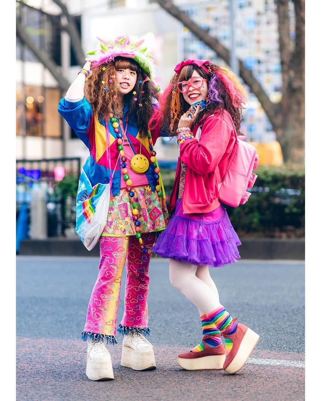 Harajuku Japanさんのインスタグラム写真 - (Harajuku JapanInstagram)「Ugko (@llugkoll) and Hassy (@oops.8241) wearing colorful fun Japanese hadeko street styles in Harajuku with lots of accessories, an M&Ms Necklace, Lego Backpack, Panama Boy resale, Angel Blue, Buffalo, and Tokyo Bopper.」6月2日 1時57分 - tokyofashion