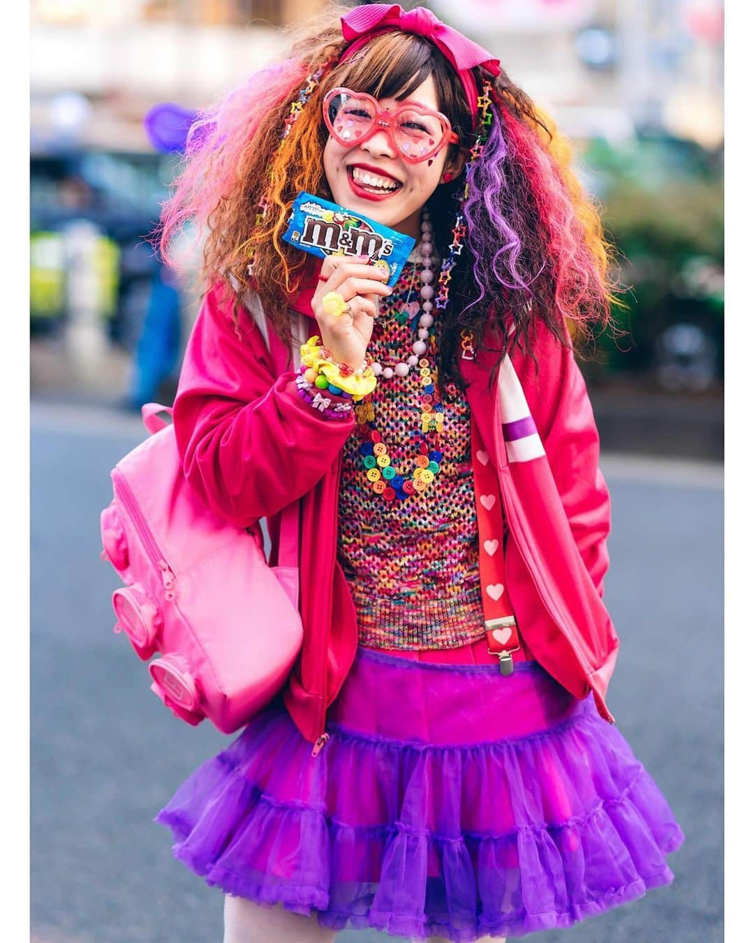 Harajuku Japanさんのインスタグラム写真 - (Harajuku JapanInstagram)「Ugko (@llugkoll) and Hassy (@oops.8241) wearing colorful fun Japanese hadeko street styles in Harajuku with lots of accessories, an M&Ms Necklace, Lego Backpack, Panama Boy resale, Angel Blue, Buffalo, and Tokyo Bopper.」6月2日 1時57分 - tokyofashion