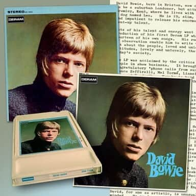 デヴィッド・ボウイさんのインスタグラム写真 - (デヴィッド・ボウイInstagram)「BOWIE’S DERAM DEBUT IS 52 TODAY - “Did you ever have a Deram?” -  David Bowie released his first album this day in 1967, albeit lacking the fanfare of The Beatles’ Sergeant Pepper, purportedly released on the same day.  Still worth a read is this excellent article by Pete Paphides, published two years ago on the 50th anniversary of the album, over on The Quietus: http://smarturl.it/QuietusDeramDB (Temp link on main page)  Our montage shows the original stereo copies of the US and UK vinyl albums, a peek of the original Deram press release and the impossibly rare US 8-track cartridge...anybody out there got one?  More about the 8-track in a collectors’ feature coming soon. -  #DavidBowieDeram  #DavidBowie1967  #BowieCollector」6月2日 6時57分 - davidbowie