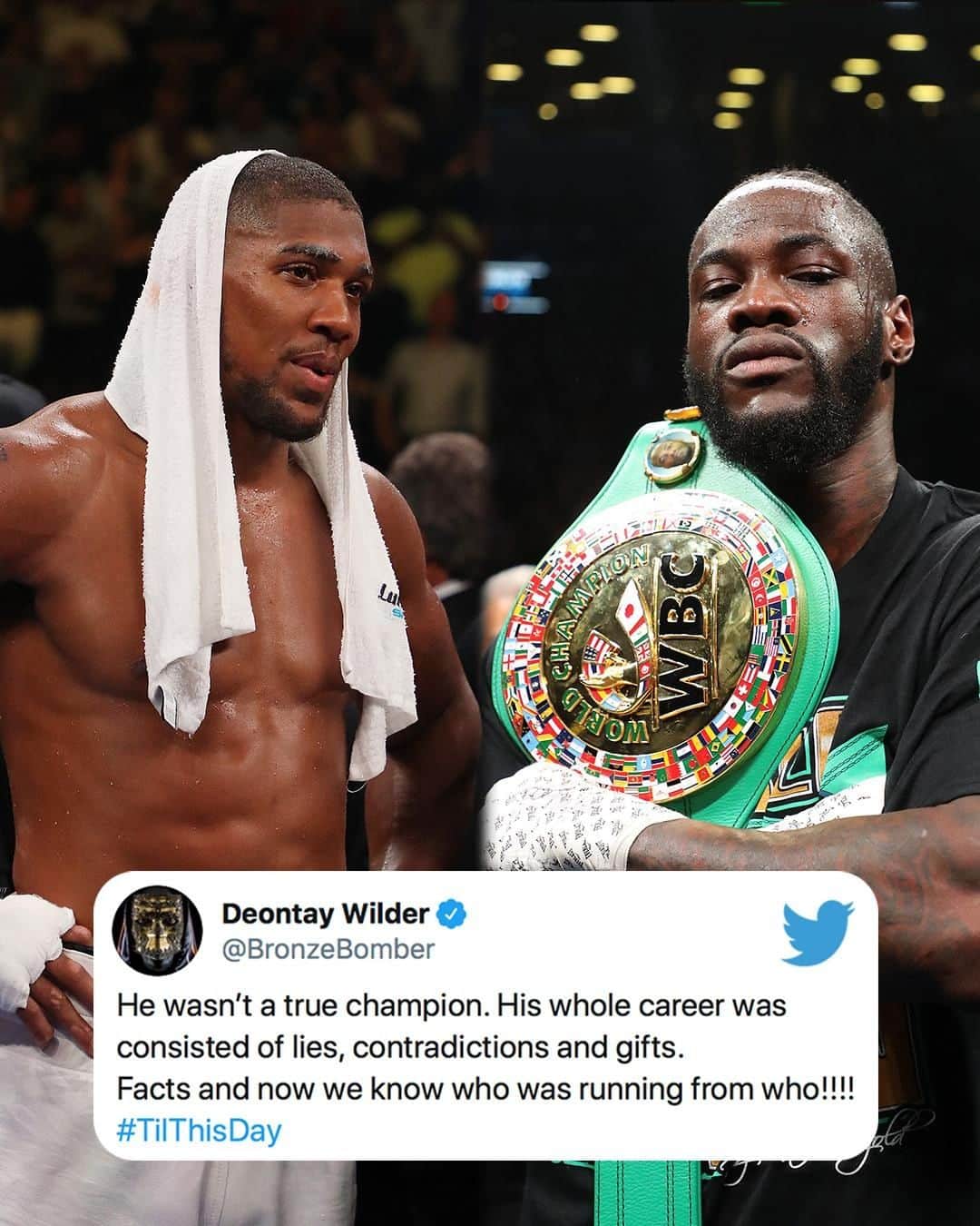 espnさんのインスタグラム写真 - (espnInstagram)「Deontay Wilder took to social media after Anthony Joshua lost his heavyweight titles to Andy Ruiz Jr. (via @BronzeBomber)」6月2日 13時17分 - espn