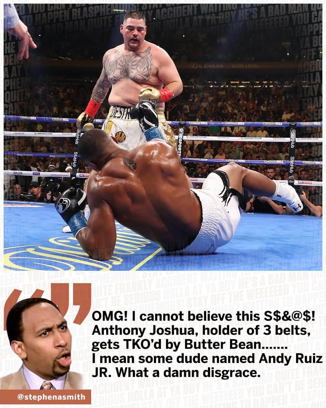 espnさんのインスタグラム写真 - (espnInstagram)「@stephenasmith was fired up after watching Anthony Joshua get knocked out by Andy Ruiz Jr. 😳」6月2日 13時32分 - espn