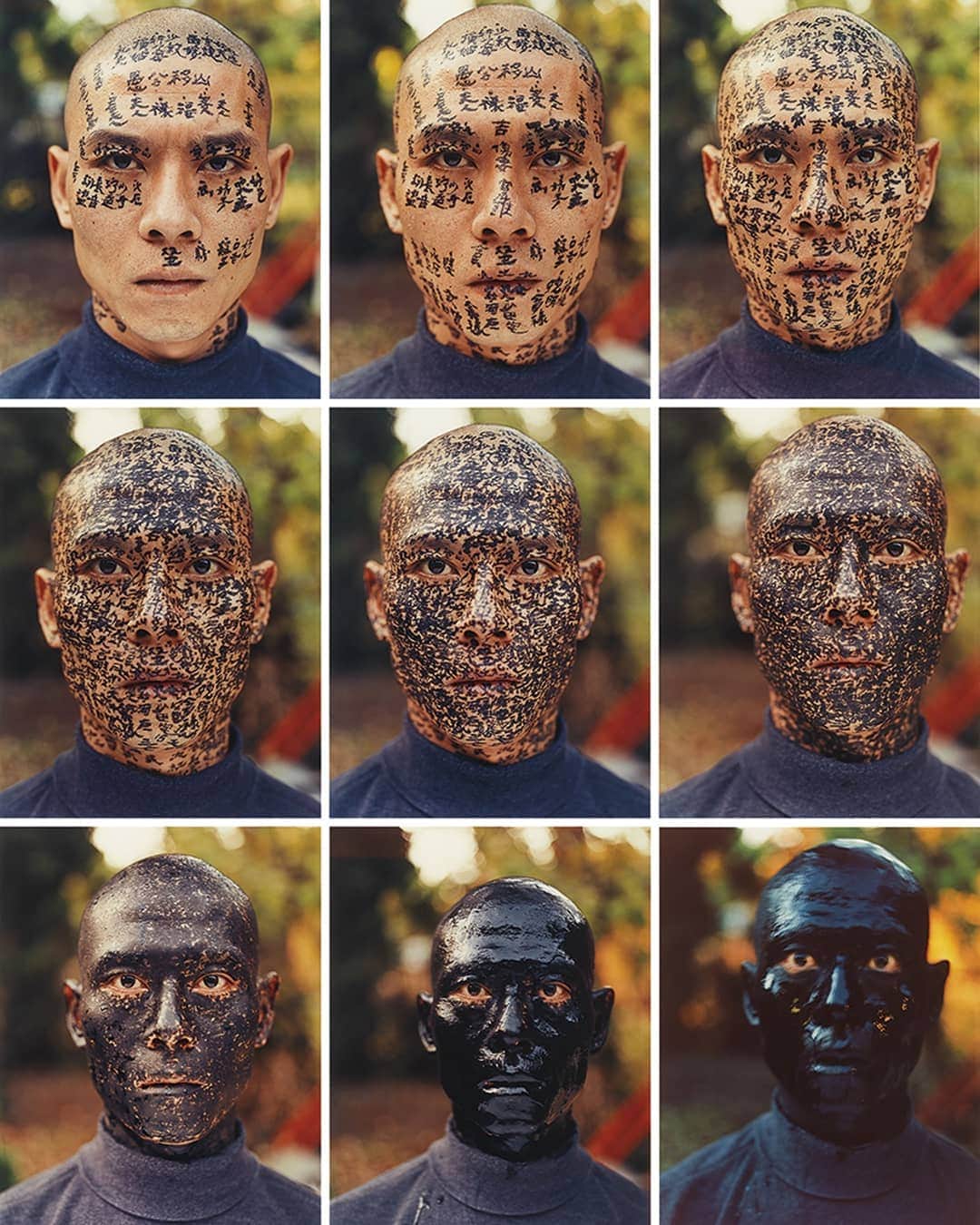 Portrait|Life|Fashion|Faceさんのインスタグラム写真 - (Portrait|Life|Fashion|FaceInstagram)「"Family Tree" Zhang Huan ━━━━━━━━━━━━━━━━━━━ Photo @therealzhanghuan  Chinese  With Family Tree, made less than two years after his move to New York, Zhang offered his face as a surface on which words, names, and stories connected to his cultural heritage are, literally, written. This performance piece is documented in nine photographs that record the gradual obscuring of Zhang’s face with inked words until it is completely blackened. Most words derive from the ancient Chinese art of physiognomy, which seeks to map personality traits and divine the future based on one’s facial features. But rather than elucidating Zhang’s character and fate, these traditional divinatory marks ultimately obscure his identity beneath a dense layer of culturally conditioned references.  Congratulations!  Selection by  @unsalsicilli ━━━━━━━━━━━━━━━━━━━ Team #portraitmood @unsalsicilli @humanistanbul @celilbezeng @emili35 @gizemparlak_ @gulumsedunya @semihcevval @gulperi_karademir @hakancgrn ━━━━━━━━━━━━━━━━━━━ Community @moodcommunity General Tag #moodcommunity ━━━━━━━━━━━━━━━━━━━ #chinese」6月2日 15時09分 - portraitmood