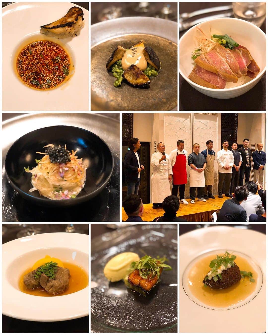 秋山具義さんのインスタグラム写真 - (秋山具義Instagram)「「DREAM DUSK」ディナー @ザ・ルイガンズ﻿ ﻿ 昨年に続いて、２回目の参加です。﻿ ますますパワーアップしてました！﻿ 客も料理人もみんながこんなに楽しそうなイベントを創りあげるナオさん、凄いな〜！﻿ ﻿ 能田耕太郎シェフの「ジャガイモのスパゲッティ キャビア載せ」﻿ ﻿ 中治勝大将の「初音の本鮪三種丼」﻿ ﻿ 齋藤宏文シェフの「よだれ鶏 餃子 山椒麺」﻿ ﻿ 高村宏樹大将の「秋田錦牛舌の吉野煮 インカの目覚めのマッシュ添え」﻿ ﻿ 福山剛シェフの「鮑と椎茸のリゾット 焦がしバターソース」﻿ ﻿ 美味しかった〜！！！﻿ ﻿ ペアリングも良かった〜！！！﻿ ﻿ ﻿ 〈プロデューサー〉﻿ 本田直之﻿ ﻿ 〈シェフ〉﻿ 『日本料理 たかむら』高村宏樹﻿ 『FARO』能田耕太郎﻿ 『イチリンハナレ』齋藤宏文﻿ 『初音鮨』中治勝﻿ 『Goh』福山剛﻿ ﻿ 〈日本酒〉﻿ 大西唯克﻿ ﻿ 〈カクテル〉﻿ 後閑信吾﻿ ﻿ 〈ビバレッジディレクター〉﻿ 大橋直季﻿ ﻿ #dreamdusk #ドリームダスク #ルイガンズ」6月2日 22時06分 - gugitter