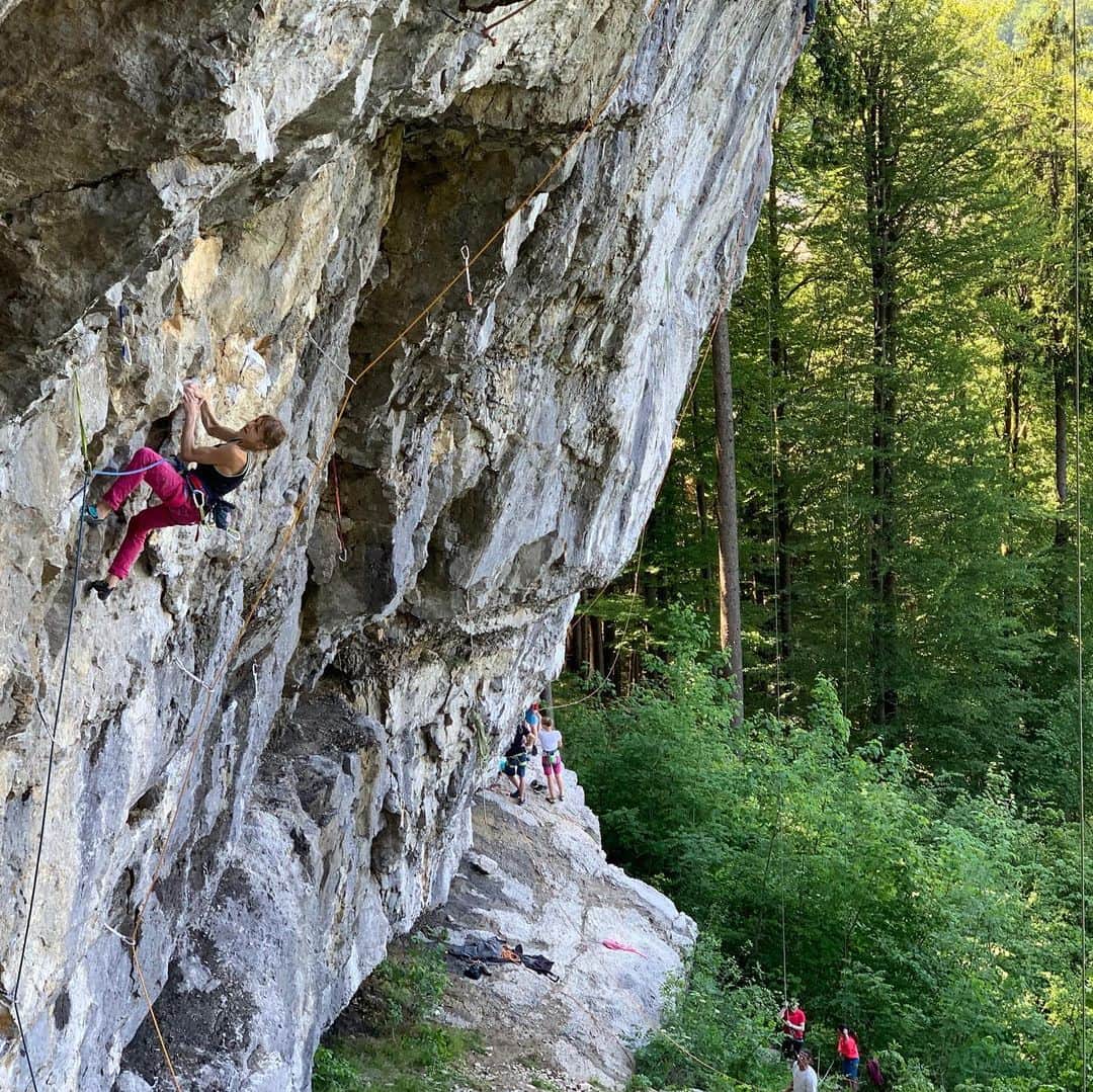 アンジェラ・アイターさんのインスタグラム写真 - (アンジェラ・アイターInstagram)「Climbing in different areas is what fills my mind. Yesterday I had such a fun day at one of the crags in the west of Austria, teaming up with @bernieruech @raphi___e , @michiofner and stefanbrunner. I like to check out routes by myself - fail, take falls and learn from the moves. Step by step I get closer to tackle the problem. This way challenges my mind, strength and grit. When I finally get lost in my ideas I ask my friends for help and we exchange our beta. ☺️🤗🌺 📸 @raphi___e  #verleihtflügel #jedentagtirol @lasportivagram @team_edelrid #climbing #outdoors #socialmedia #balance #emotion #nature #outdoorwoman #staymotivated #klettern #bouldern #bouldering #gesundheit #vital #friends」6月2日 23時09分 - angyeiter