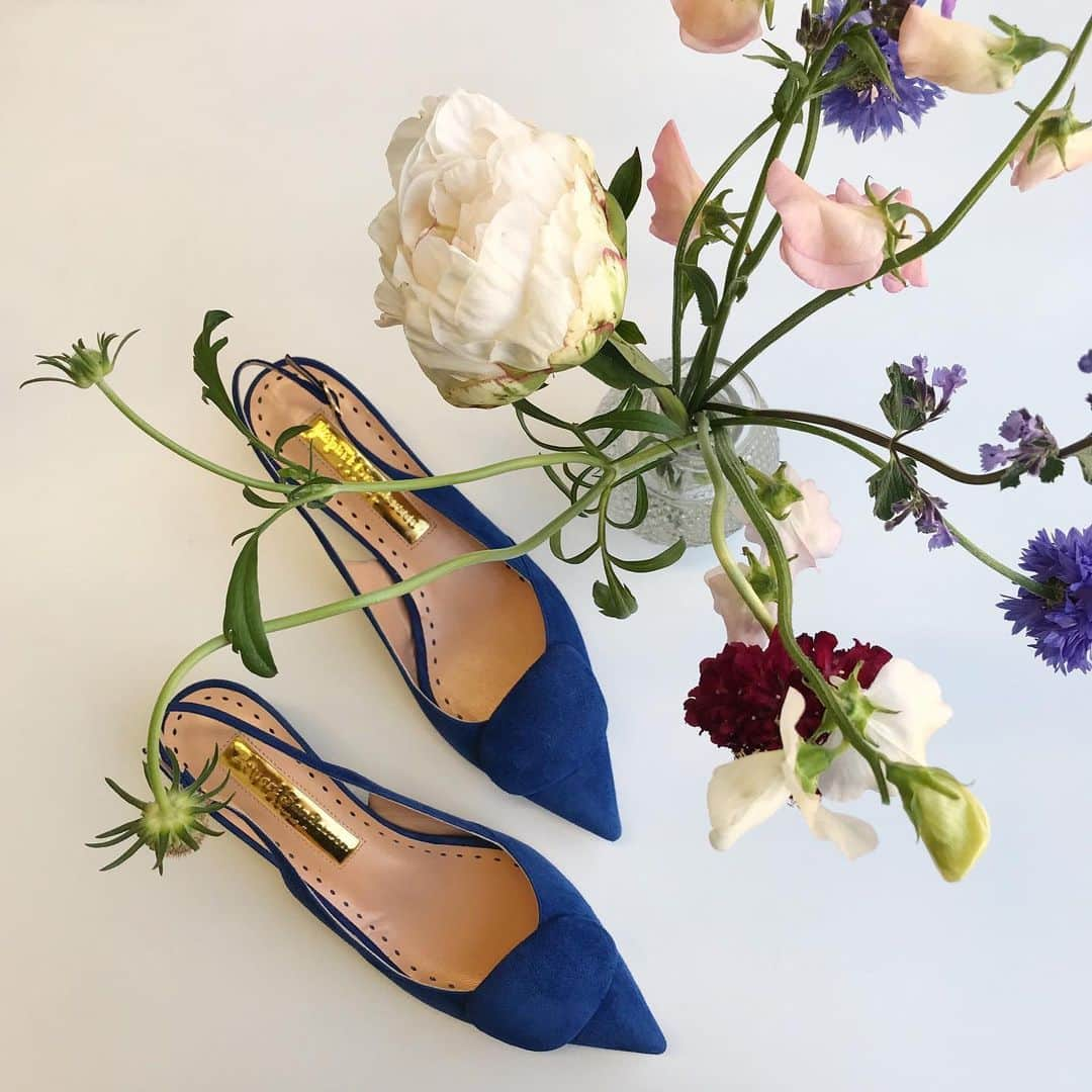 ルパートサンダーソンさんのインスタグラム写真 - (ルパートサンダーソンInstagram)「Blue blooms | Misty in lapis suede now 40% off | #TapToShop #BlueShoes #MidHeels #Slingbacks」6月3日 1時32分 - rupertsanderson