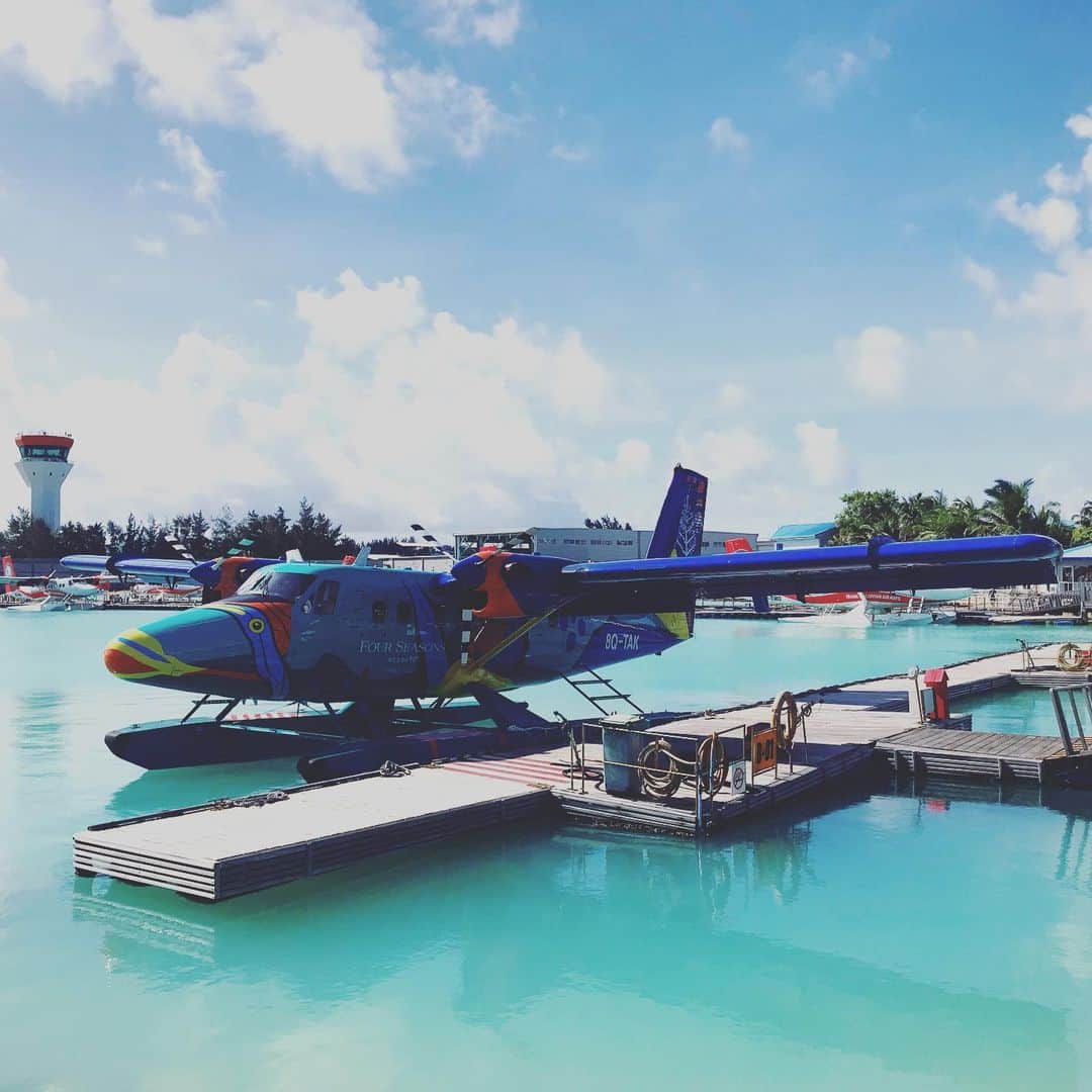 藤代冥砂さんのインスタグラム写真 - (藤代冥砂Instagram)「ブダイ柄の水上飛行機いいなあ。 ホテルを移る時に、初めて乗ったけど、車輪付きと同じ離着陸感。 空港の滑走路が海というだけ。  さてモルディブはあと一泊。  #jumeirahvittaveli #jumeirah #モルディブ」6月3日 13時49分 - meisafujishiro