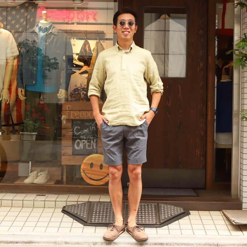 Freeport-ueno/上野さんのインスタグラム写真 - (Freeport-ueno/上野Instagram)「本日のSTYLE  暑いのだか寒いのだか分からない時はリネン素材がちょーどいいですよ。  今日は小綺麗なショーツスタイルで。  #shirt#soutiencol#canclini#linen #shorts#candidum#dcwhite #shoes#rainbowsandal #glasses#kearny #style#surf#ivystyle#trad #Freeportueno#tokyo#上野セレクトショップ」6月3日 14時52分 - freeportueno