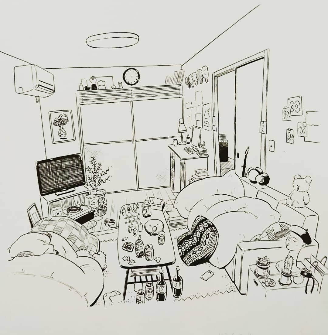 真造圭伍のインスタグラム：「部屋の中描くの好きです」