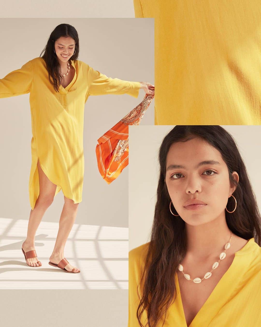 H&Mさんのインスタグラム写真 - (H&MInstagram)「Our gorgeous Lyocell-blend dress, in a bright sunny hue,  is a must this summer! 💛 Discover more Conscious pieces online, today! #HMConscious  Necklace with shells: 0790831001 Patterned scarf: 0780096001 Lyocell-blend dress: 0764431001」6月3日 20時14分 - hm