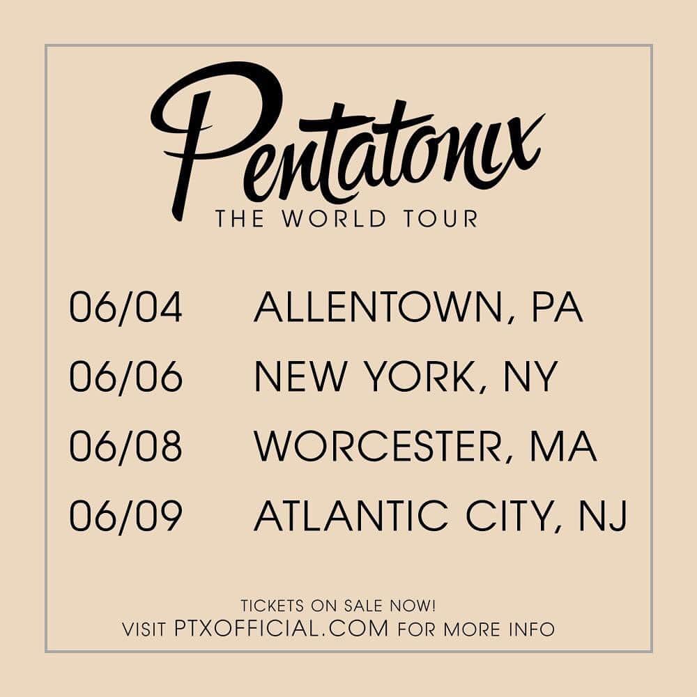 ペンタトニックスさんのインスタグラム写真 - (ペンタトニックスInstagram)「#PTXTheWorldTour makes its way from Allentown, PA to Atlantic City, NJ! Is your show happening this week!? Tickets and VIP at ptxofficial.com/tour.」6月3日 23時39分 - ptxofficial