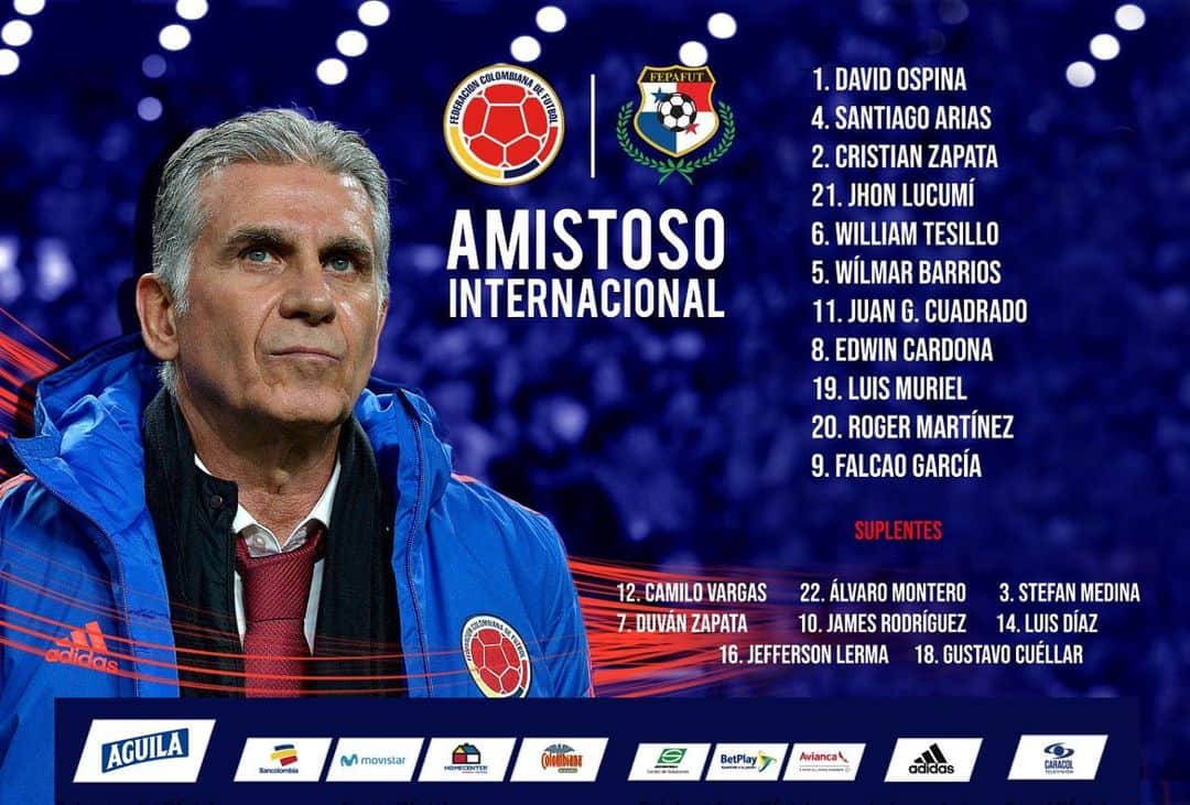 サッカー コロンビア代表チームのインスタグラム：「‪Nuestro 11 inicial para enfrentar a Panamá en Bogotá. #VamosColombia‬」