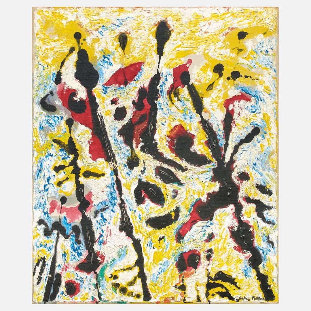 ガゴシアン・ギャラリーさんのインスタグラム写真 - (ガゴシアン・ギャラリーInstagram)「#ContinuingAbstraction: Gagosian is pleased to present "Continuing Abstraction," a group exhibition opening on the occasion of Art Basel 2019. The exhibition will be held at Rheinsprung 1, in Basel, just a few steps away from Les Trois Rois!  As one of the last paintings ever made before Pollock’s untimely death in 1956, "Moon Vibrations" (c. 1953–55), serves as a culmination of his previous formal experimentations with the materiality of paint. The artist's painterly technique conveys a swirling sense of movement, as if capturing the undulation of water or the glimmering effects of the celestial skies, as is alluded to in the work’s title.  The exhibition will explore the trajectory of abstraction in the United States and Europe from the immediate postwar period to the present, tracing artists’ diverse approaches to materiality and gesture. Learn more via the link in our bio! __________ #JacksonPollock #Gagosian  Jackson Pollock, "Moon Vibrations," c. 1953–55, oil on canvas, mounted on masonite, 43 × 34 inches (109.2 × 86.4 cm) © 2019 The Pollock-Krasner Foundation/Artists Rights Society (ARS), New York」6月4日 21時27分 - gagosian
